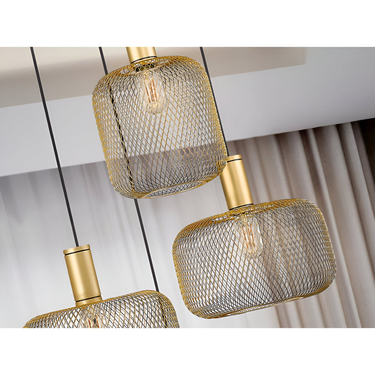 Osiris 4 Light Metal Mesh Cluster Pendant Light - Gold