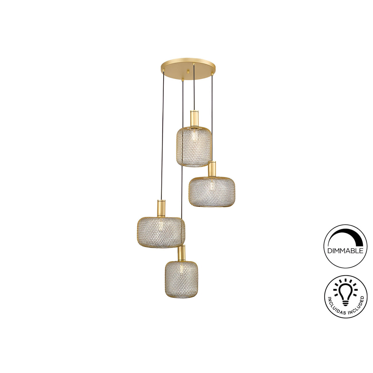 Osiris 4 Light Metal Mesh Cluster Pendant Light - Gold
