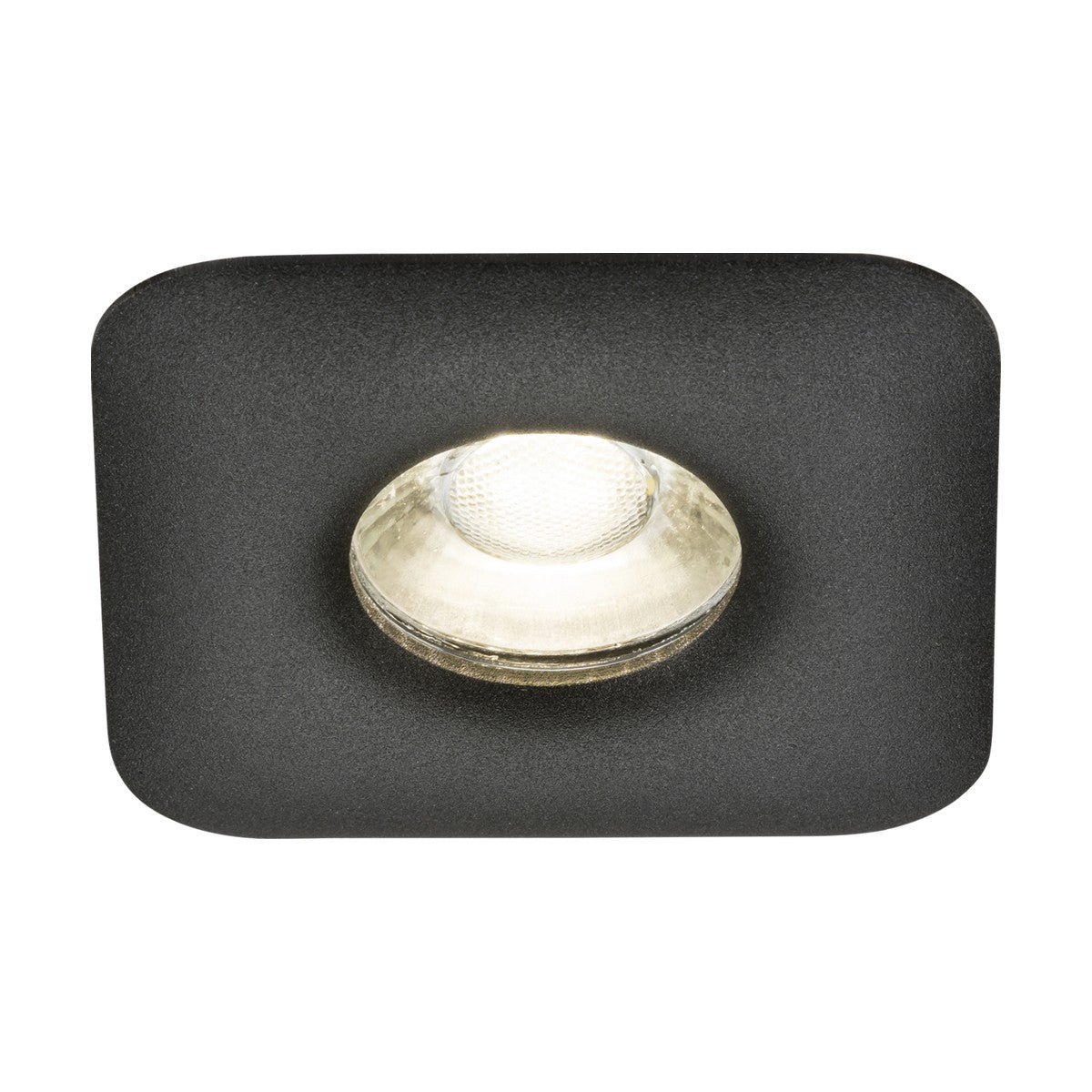 The Odina Single Dimmable Fixed Square Downlight in black from the Knightsbridge range offers a sophisticated design with a circular LED bulb set in a reflective silver bezel, providing bright white light. Made from die-cast aluminum, this downlight is compatible with GU10 LED lamps, allowing for versatile lighting options.