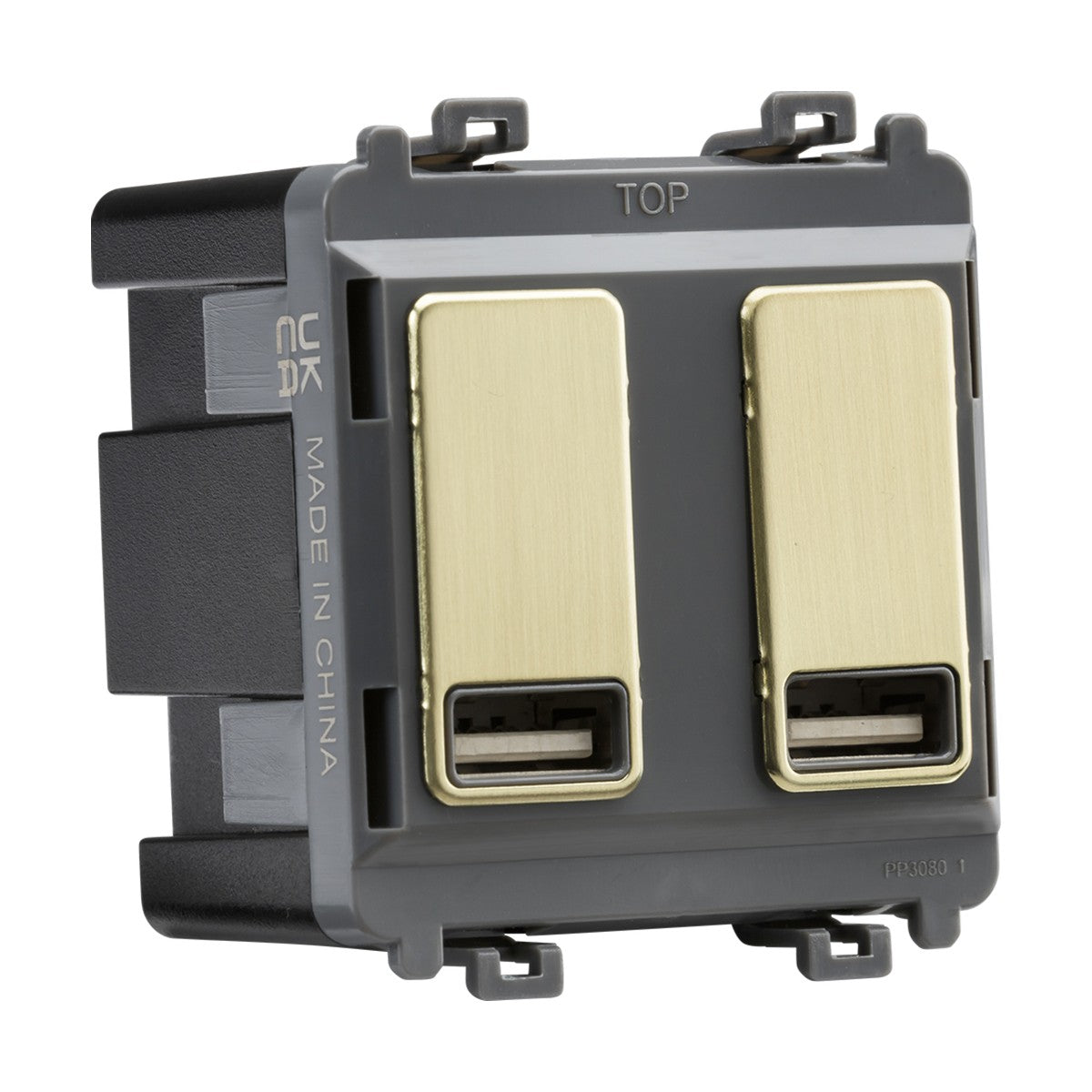 Dual USB charger module (2 x grid positions) 5V 2.4A (shared) - brushed brass