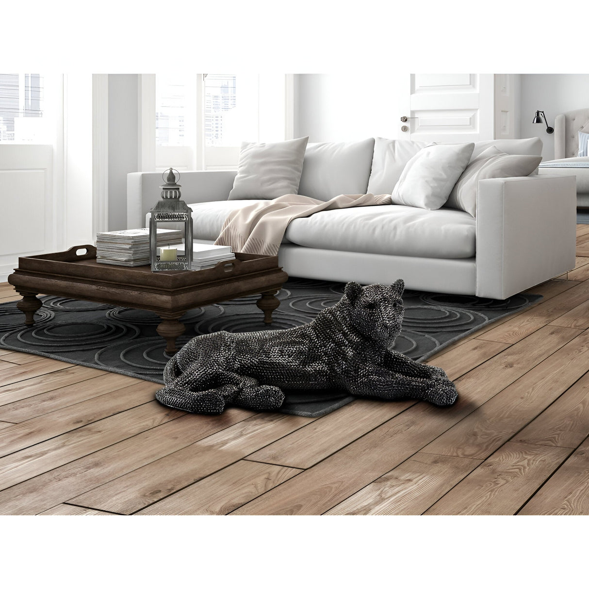 Leona Black Jewel-Inlaid Lying Lioness Sculpture - 101cm