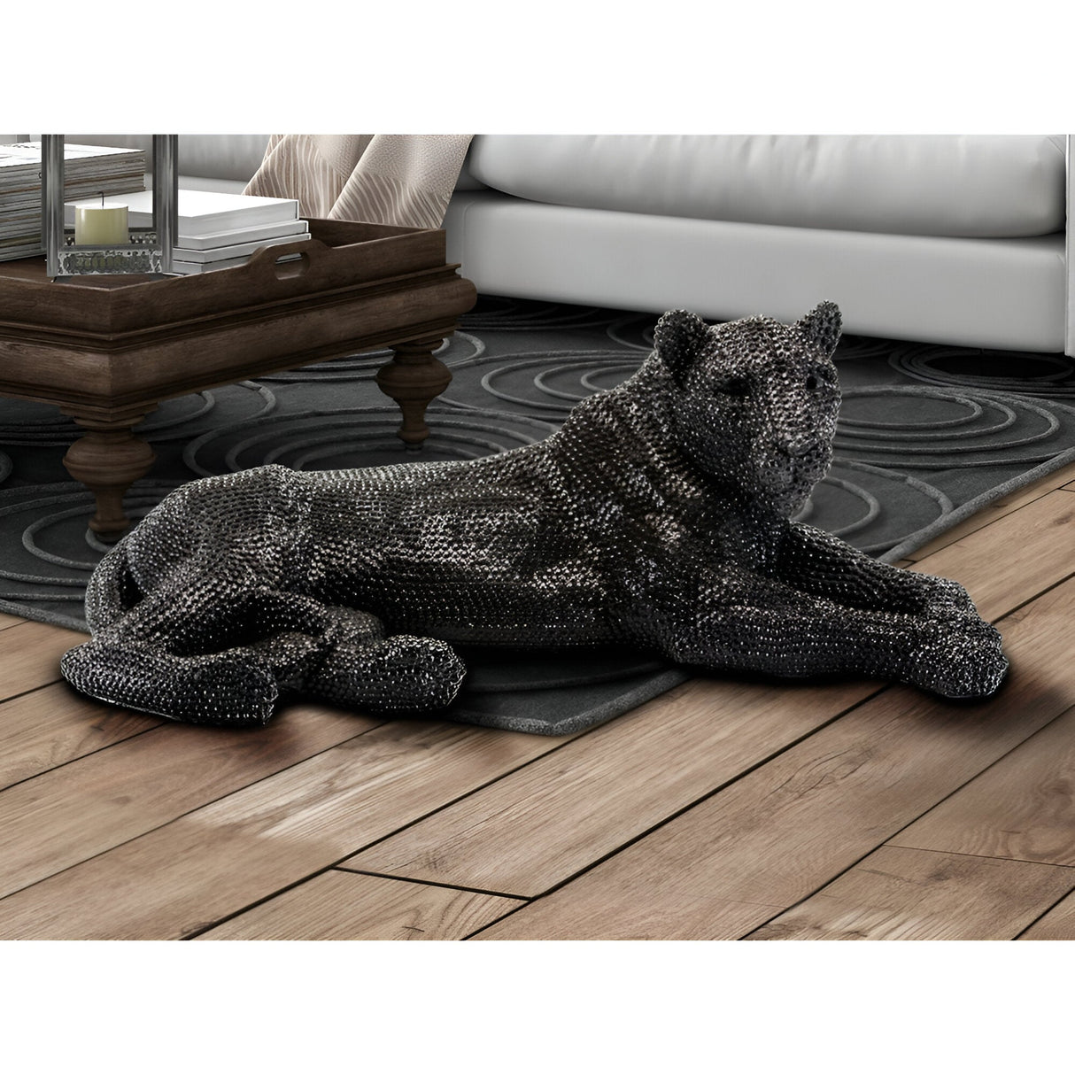 Leona Black Jewel-Inlaid Lying Lioness Sculpture - 101cm