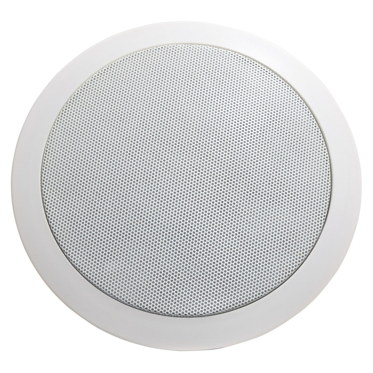 The Adastra CC6V 6.5" 20W Ceiling Speaker With Control includes a white rim and perforated metal grille, complemented by a directional dome tweeter for precise sound.