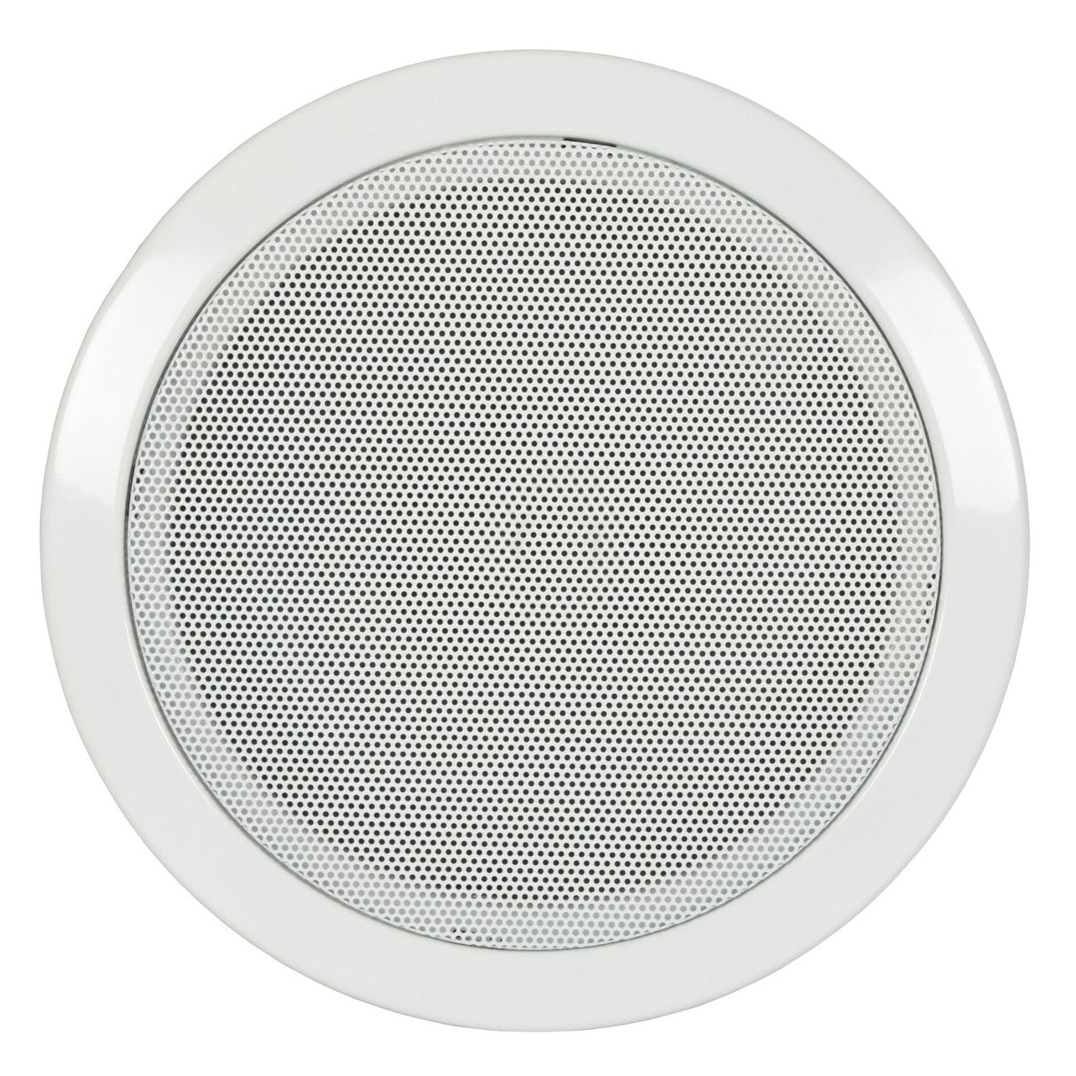 The Adastra Fire Dome EN54 5.25" 6W Ceiling Speaker, featuring a white frame and perforated metal grill, seamlessly integrates into any decor while delivering powerful audio as a circular ceiling-mounted unit.