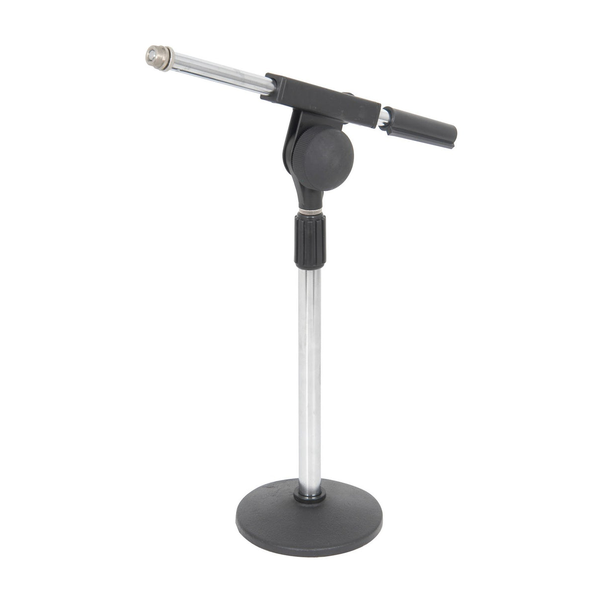 QTX Desk Mic Stand with Boom Arm, Chrome Finish