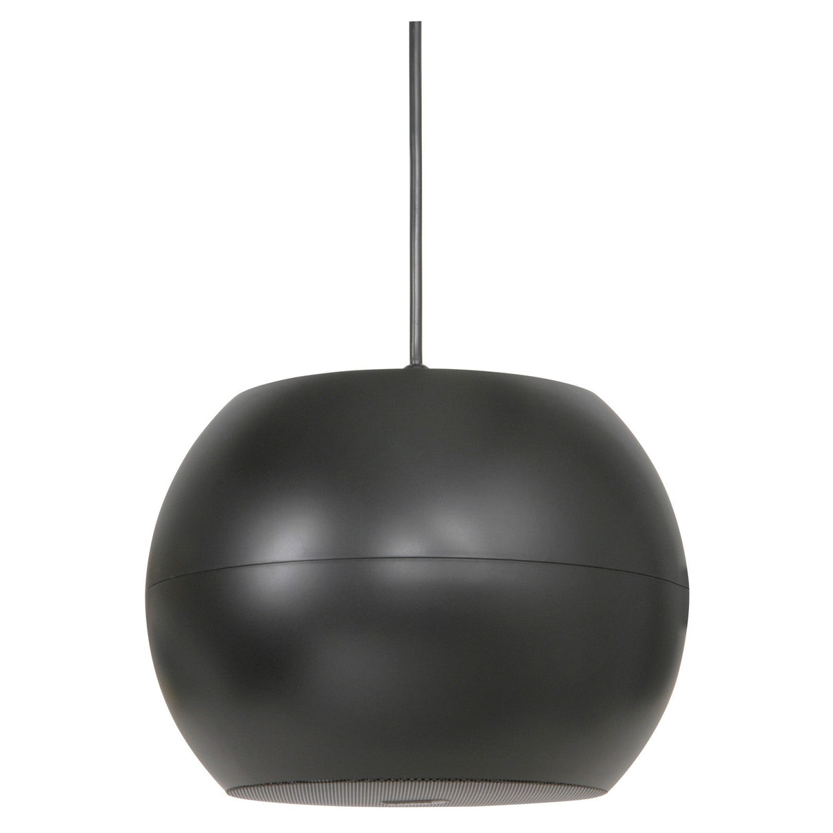 Introducing the Adastra 5" 20W Pendant Speaker in black, designed with a sleek, minimalist aesthetic. This spherical pendant speaker is perfect for high ceilings and provides wide dispersion of sound throughout the room. Its subtle detailing enhances any modern space.