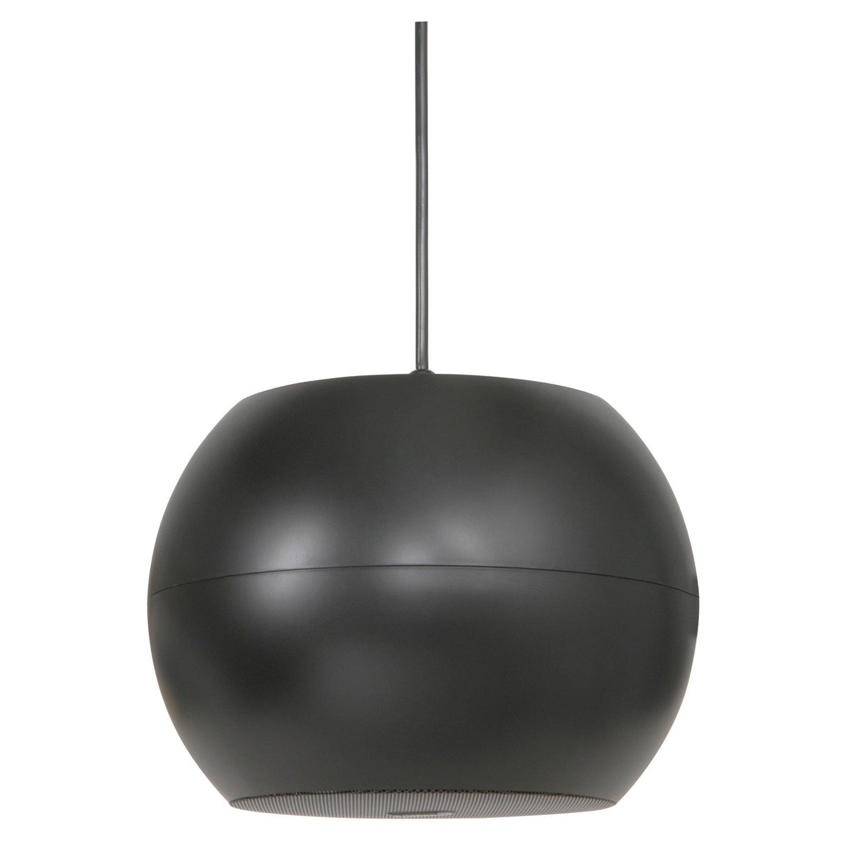 The Adastra 6.5" 20W Pendant Speaker in black boasts a sleek, modern design with a matte finish. Perfect for high ceilings, it features a slim, central rod for hanging and includes a small vent at the bottom to enhance sound diffusion. Its minimalist aesthetic makes it an ideal addition to contemporary spaces.