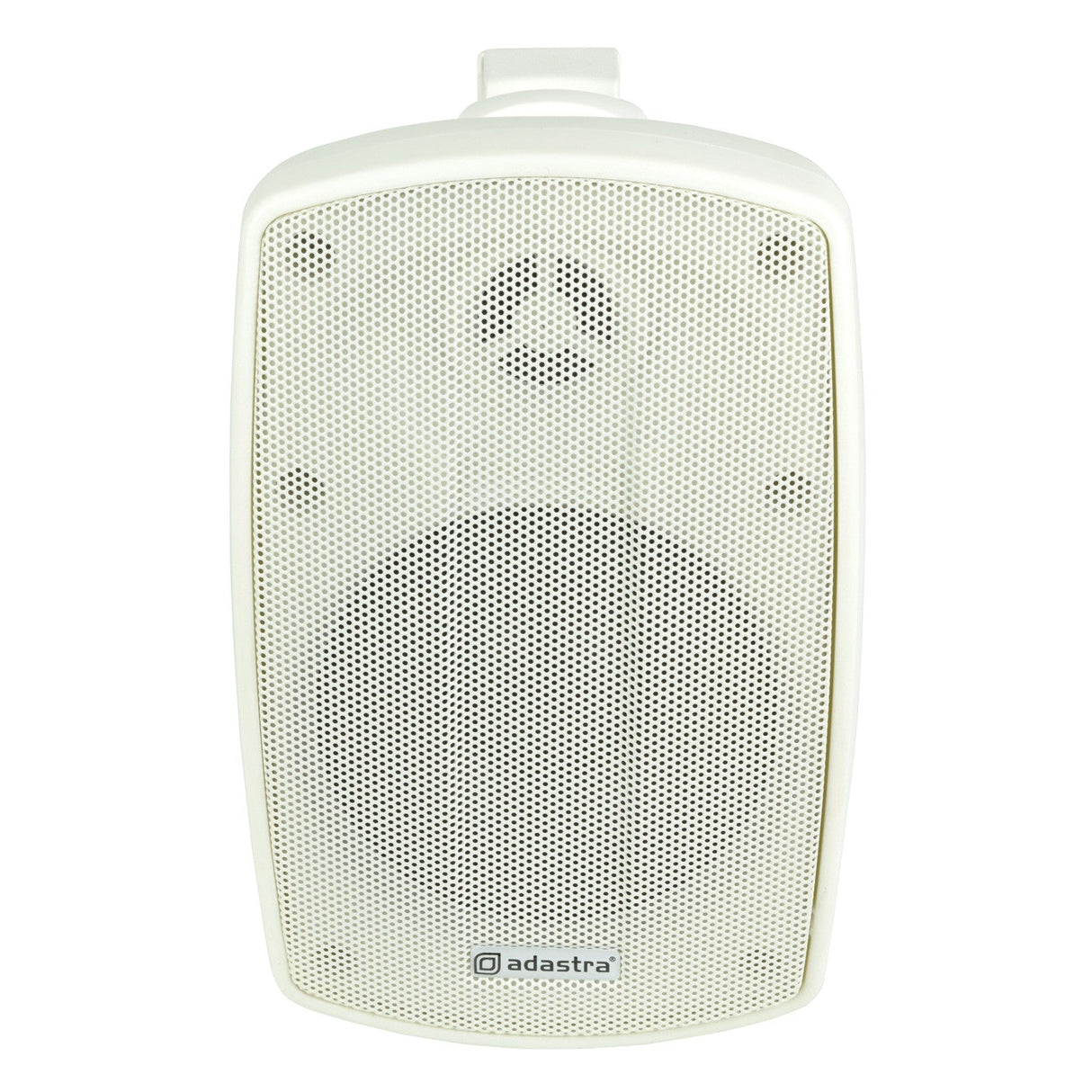 The Adastra BH4V-W 4" 60W 100V Background Speaker, finished in white and rated IP44, features a modern rectangular design with a perforated metal grille and brand logo at the bottom, delivering exceptional sound quality as part of its innovative series of 100V speakers.