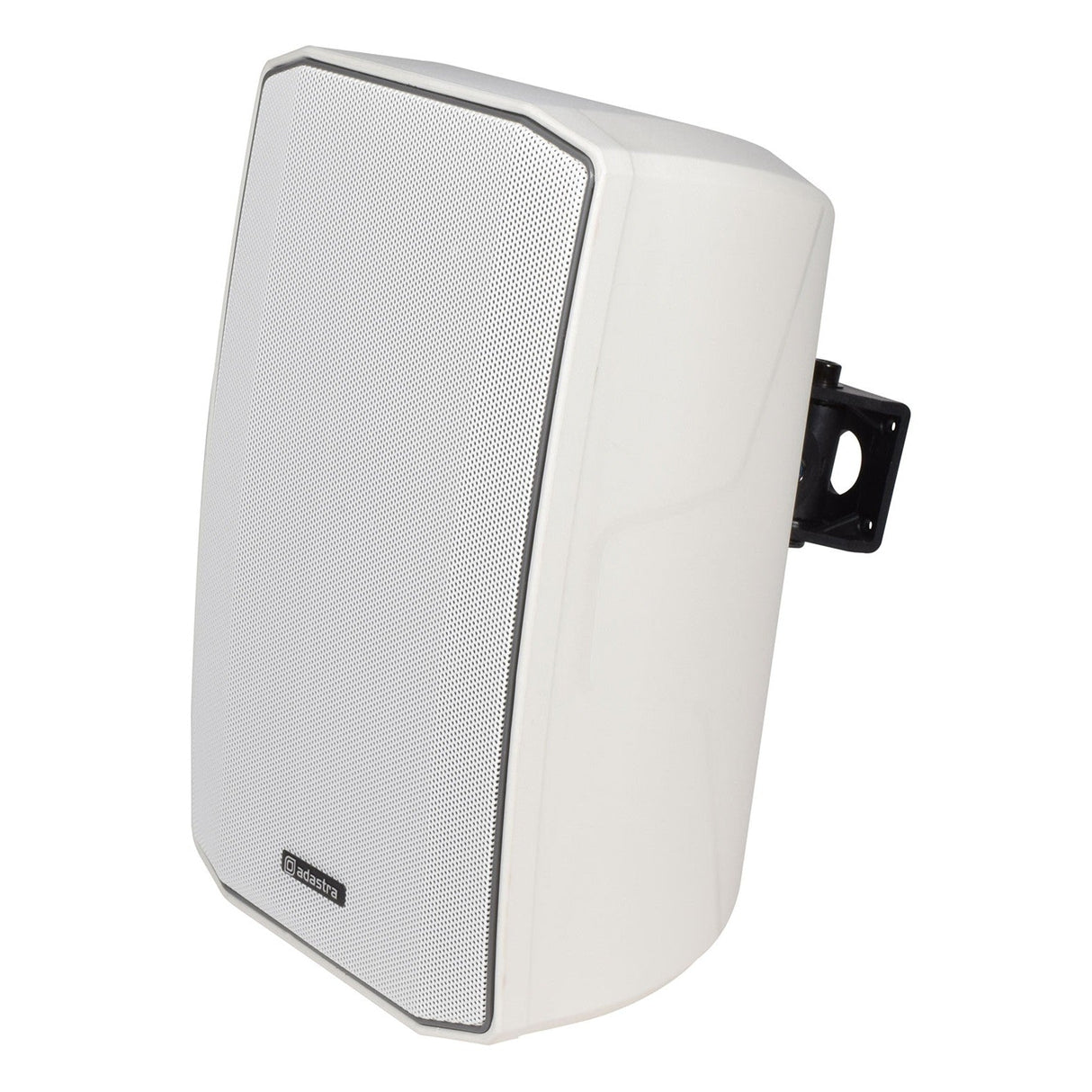 The Adastra LX6T 30W 100V Wall Speaker in white features a sleek rectangular design and includes a black wall-mounting bracket on the side. It has a mesh grille front and incorporates lightweight PA technology, facilitating easy installation and durability in all weather conditions with its weatherproof cabinet.