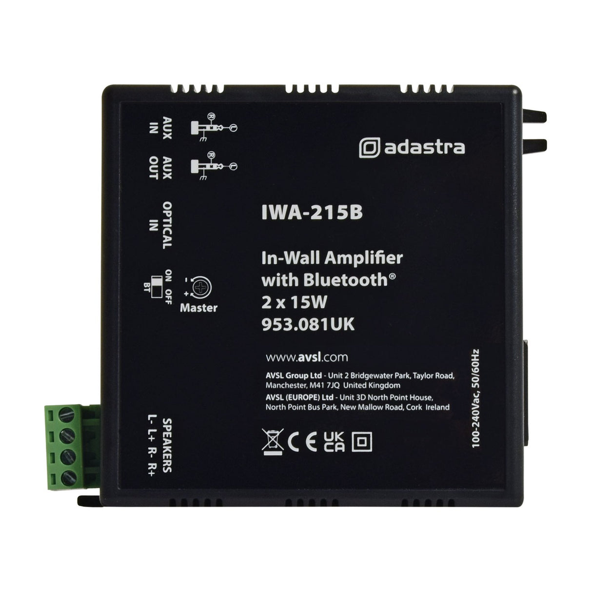 Adastra IWA215B In-Wall Bluetooth Amplifier 2 x 15W