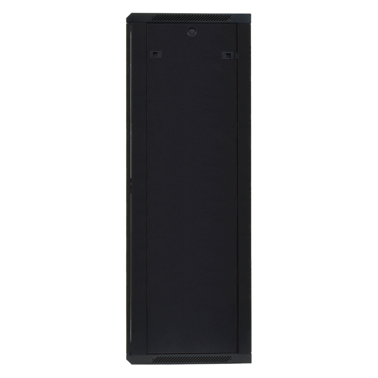 The Adastra Rack Cabinet - 28U x 600mm is a black, vertical, rectangular server rack featuring a lockable front door and vented top and bottom edges. It includes removable side panels and is set against a plain white background.