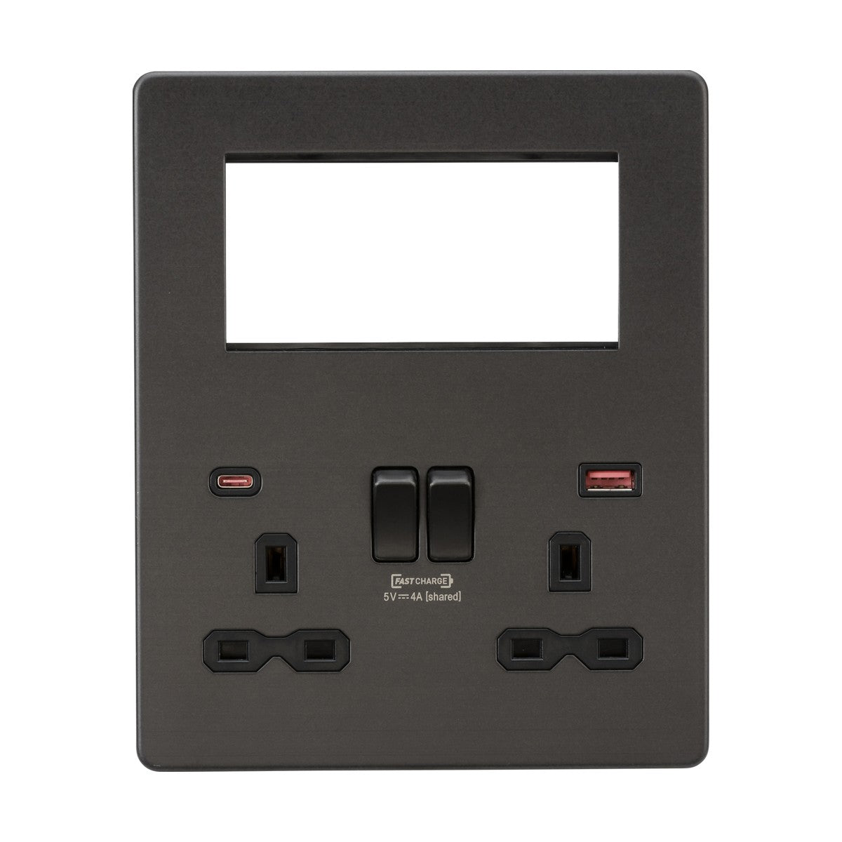 Small Multimedia Combo Plate + Dual USB A+C 12V DC 1.5A (Max. 18W) - Smoked Bronze w/Black Insert