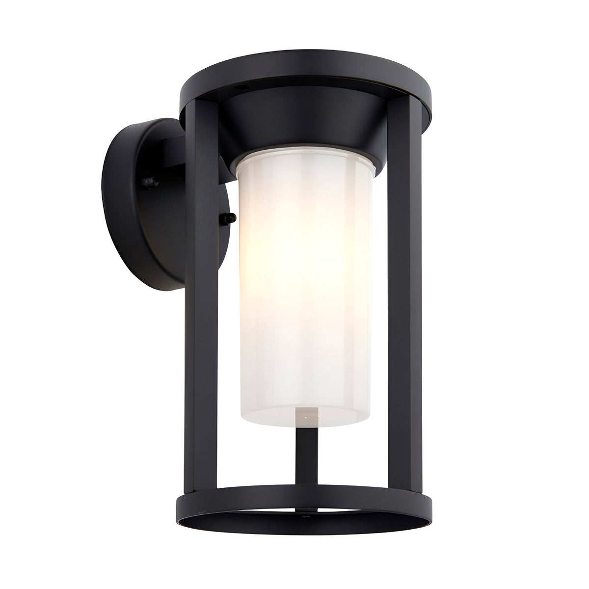 Endon Ashdale outdoor wall light with matte black aluminium frame and white polycarbonate diffuser shade, shown on a plain white background.