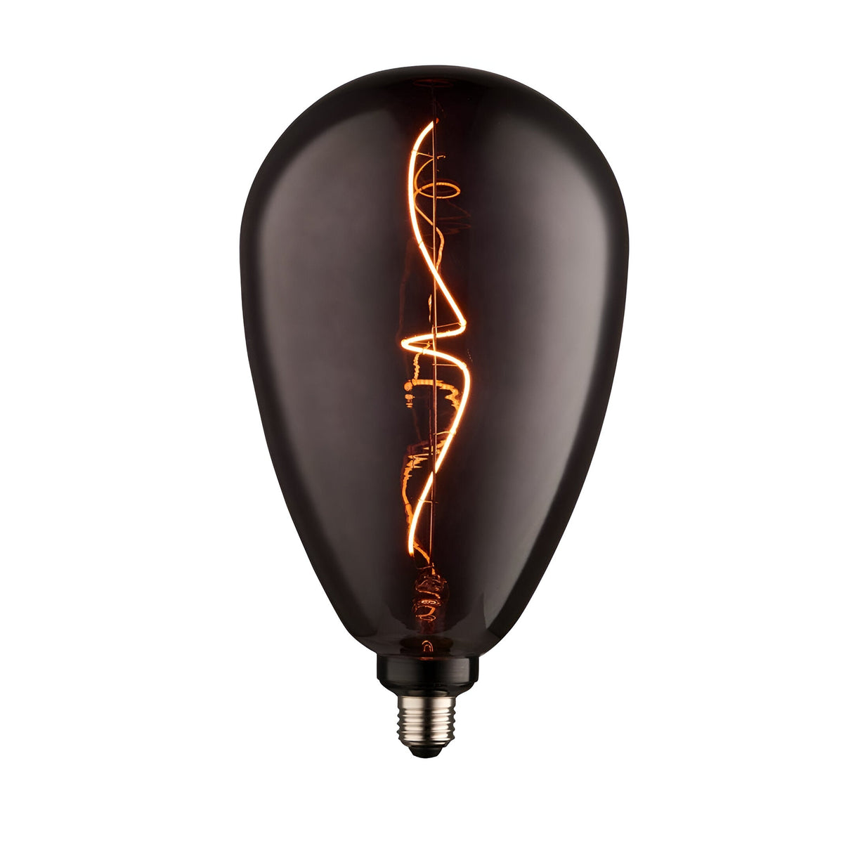 4W E27 LED filament wisp bulb in smoked glass with a spiral warm white filament and E27 screw cap, shown on a plain white background.