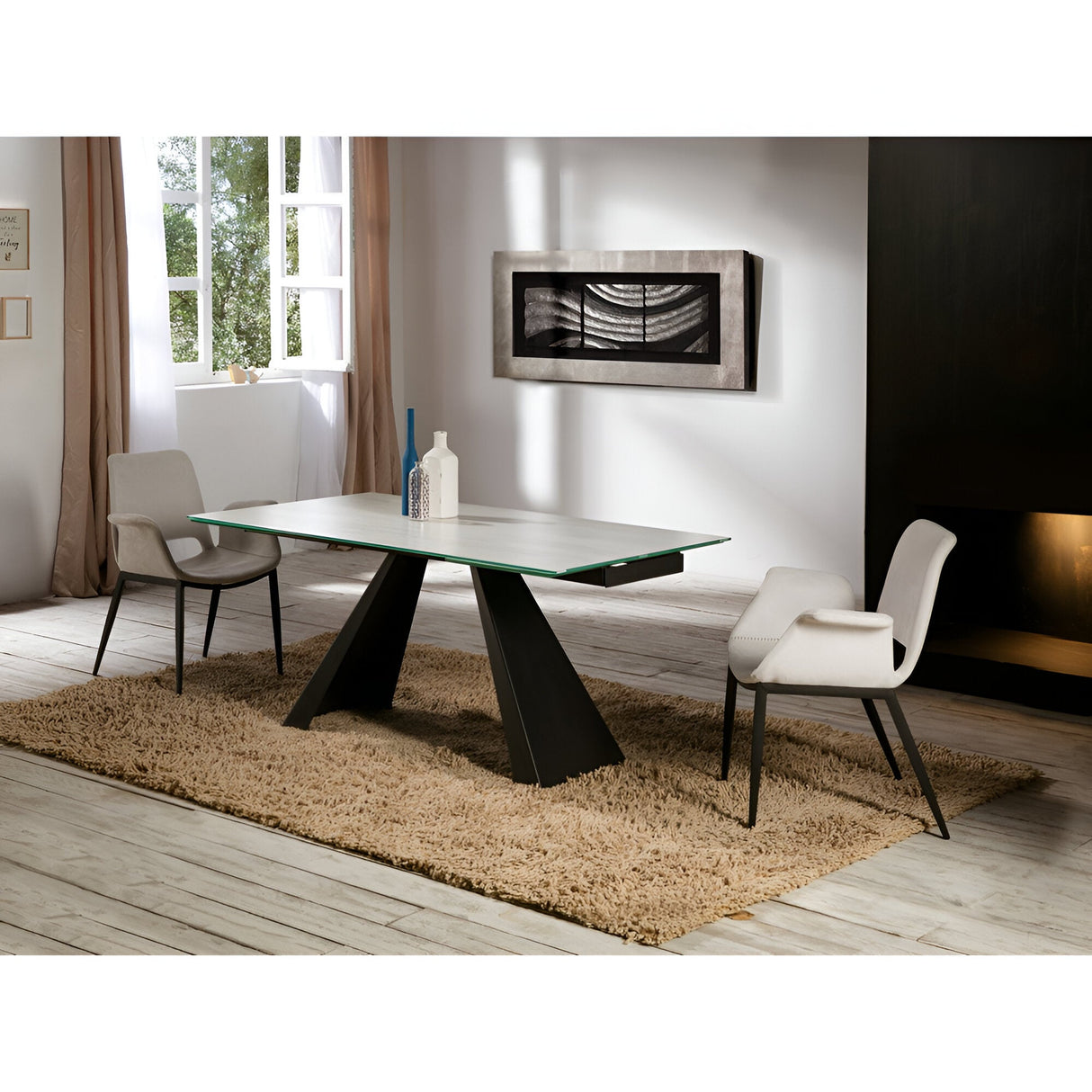 Alai 6-8 Seater Glass & Metal Extendable Dining Table – Black & White