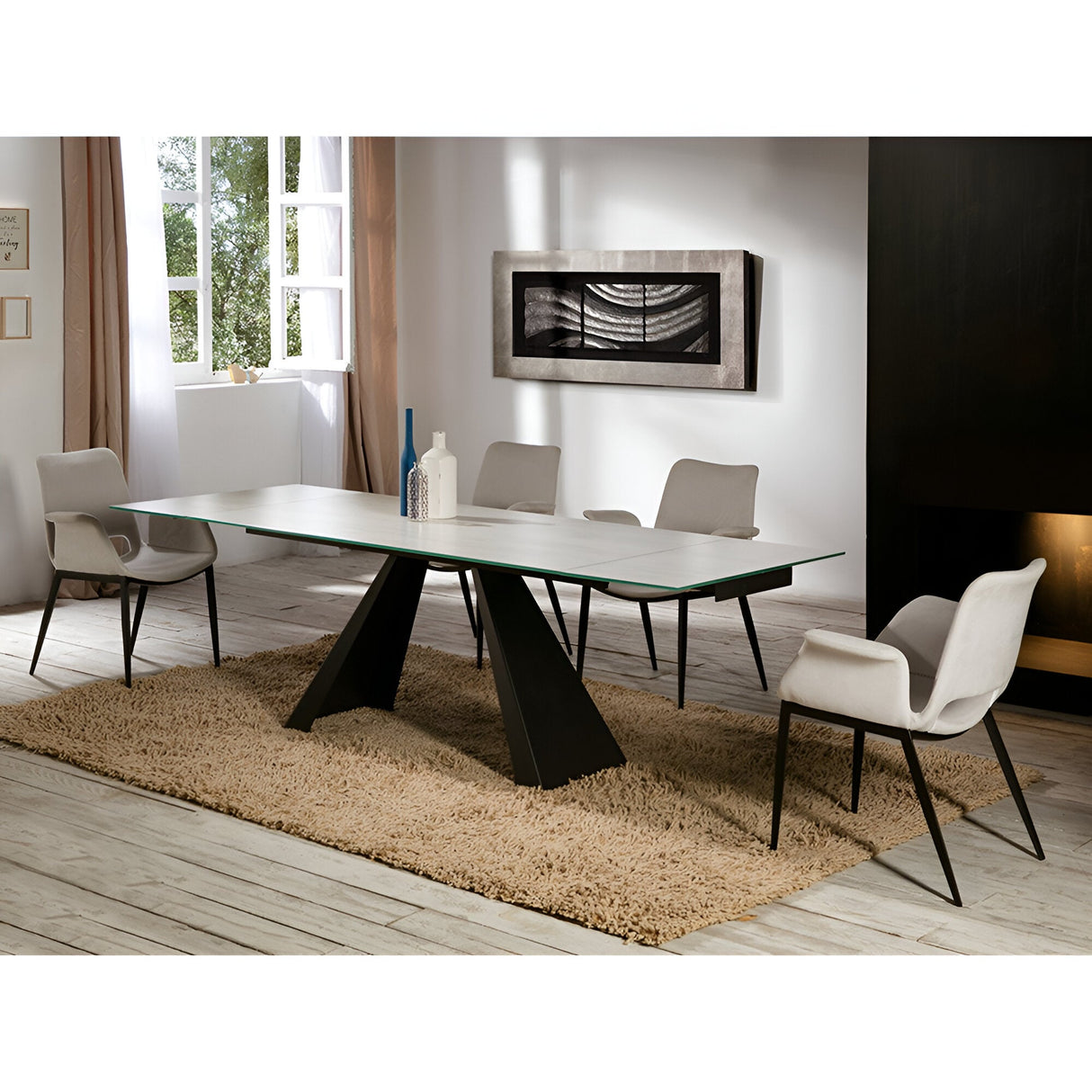 Alai 6-8 Seater Glass & Metal Extendable Dining Table – Black & White