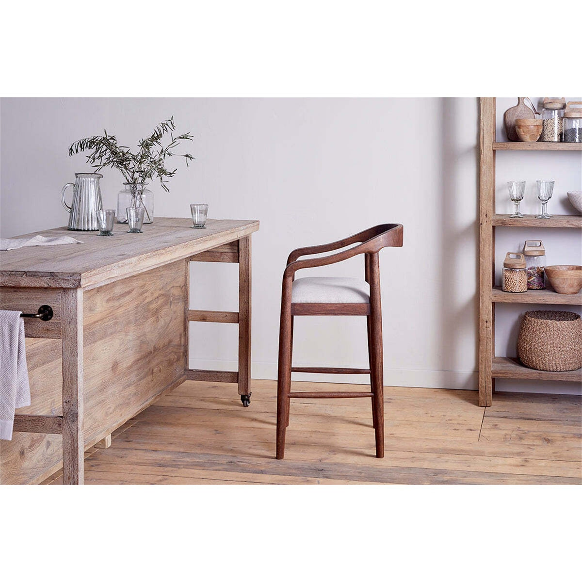 Anbu Acacia Upholstered Counter Stool - Washed Walnut