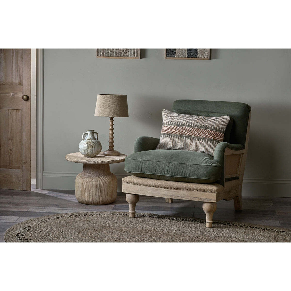 Abe Deconstructed Linen Armchair - Olive