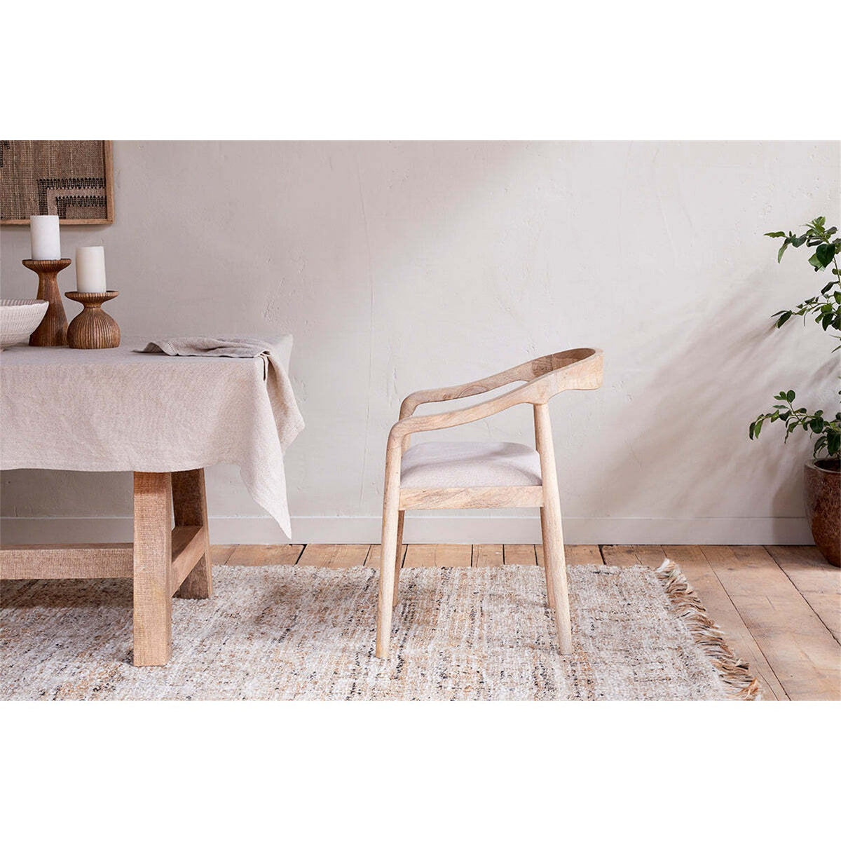 Anbu Mango Wood Upholstered Dining Chair - Natural