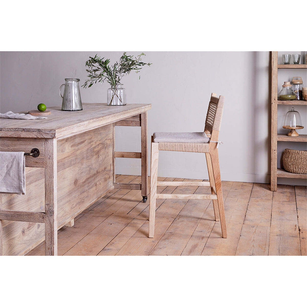 Aamani Mango Wood Cord Back Counter Stool - Natural