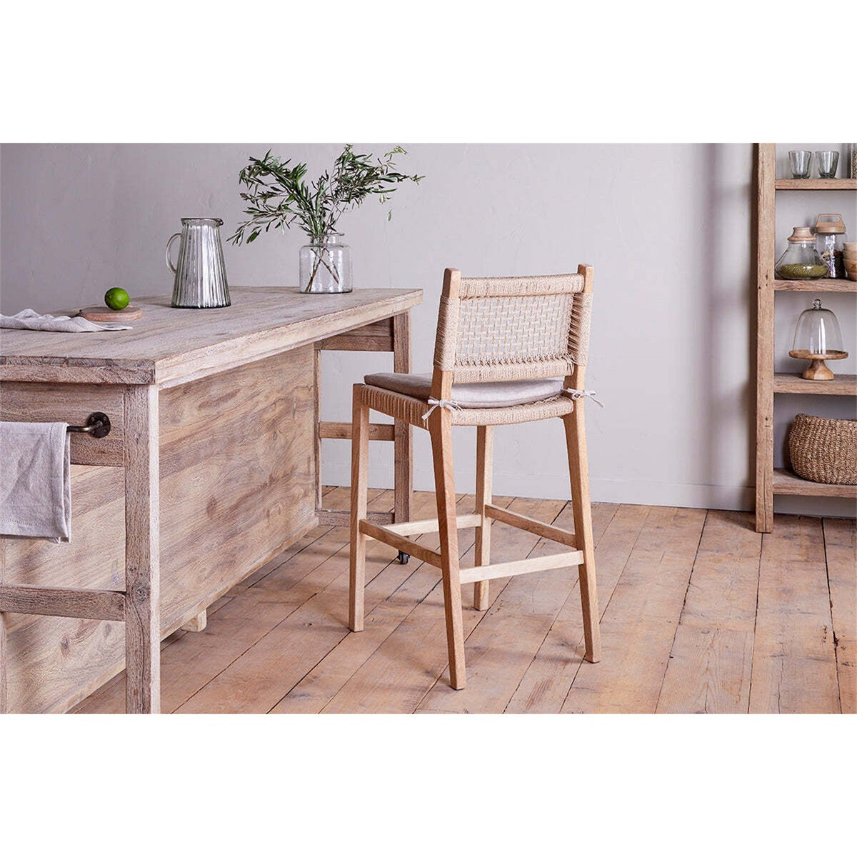 Aamani Mango Wood Cord Back Counter Stool - Natural