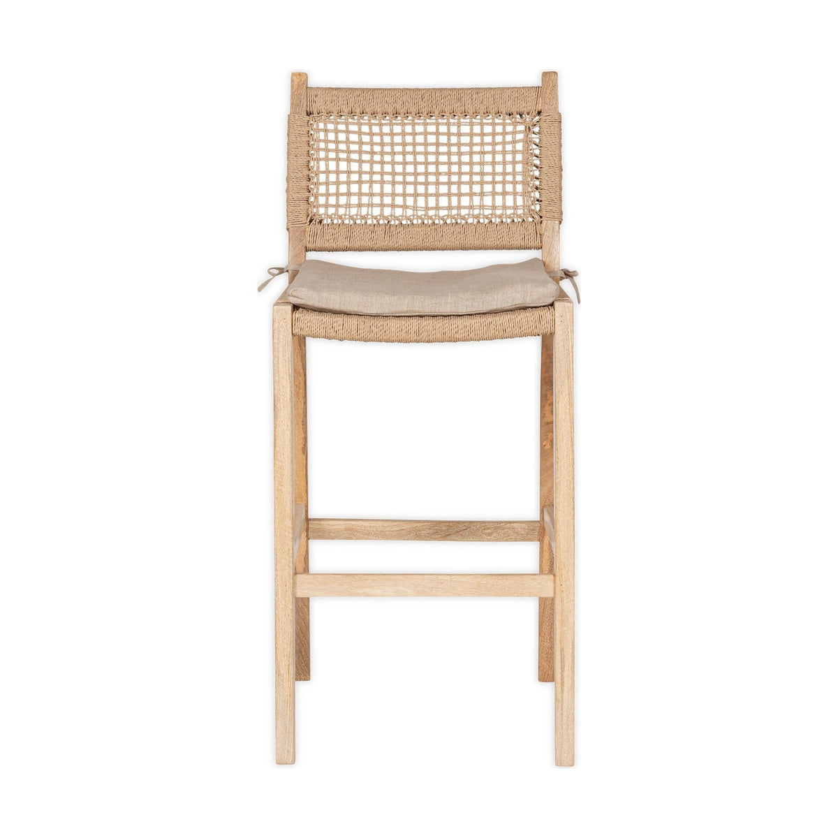Aamani Mango Wood Cord Back Counter Stool - Natural