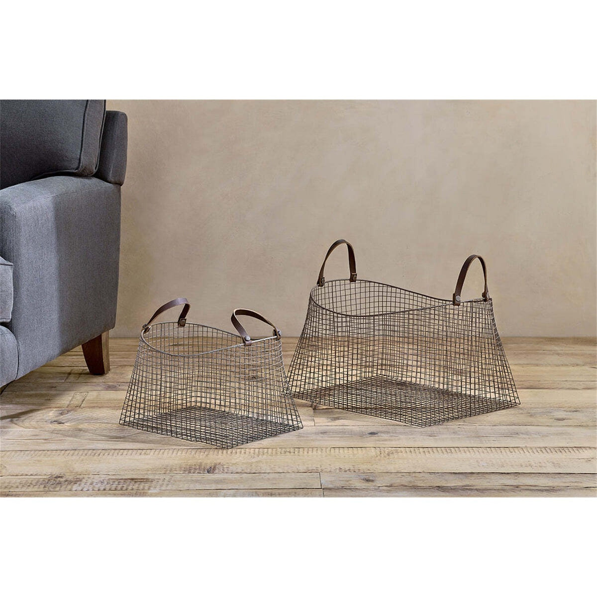 Adah Iron Mesh Storage Basket - Brown - Set of 2