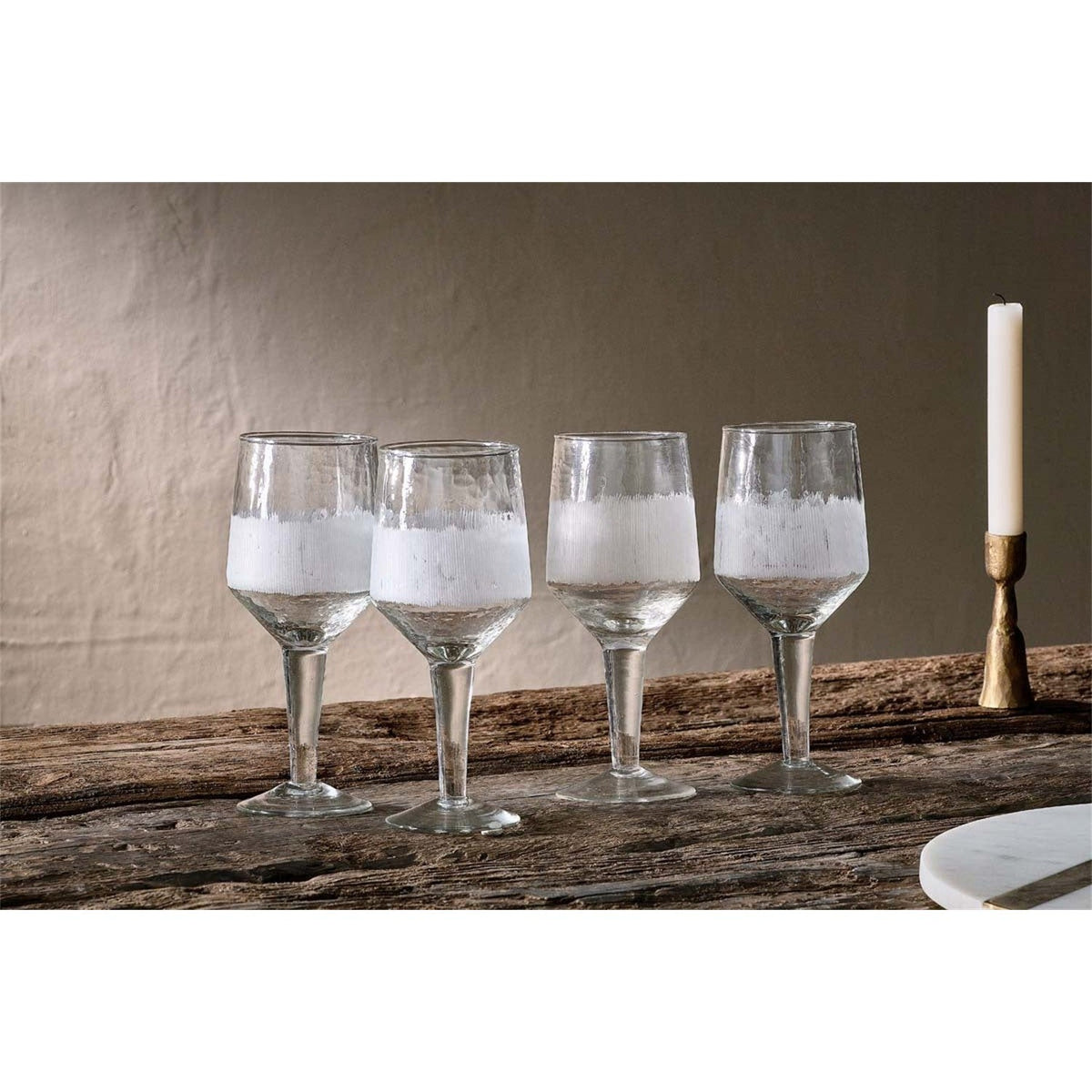 Anara Large Etched Wine Glasses - Clear - Set of 4