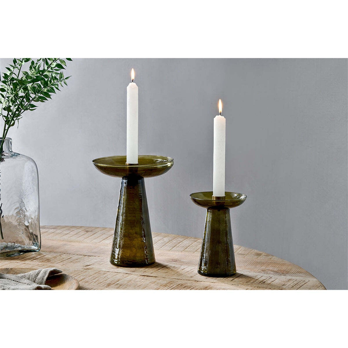 Avyn Large Recycled Glass Candle Holder - Forest Green