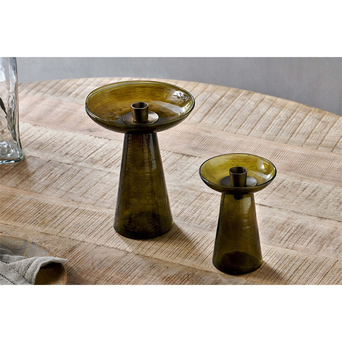 Avyn Large Recycled Glass Candle Holder - Forest Green