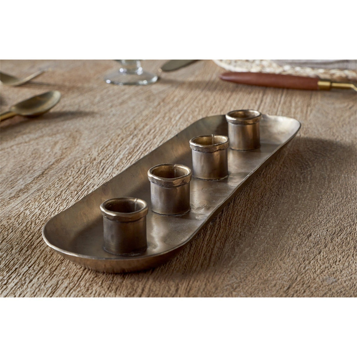 Amita Long Candle Holder - Antique Brass