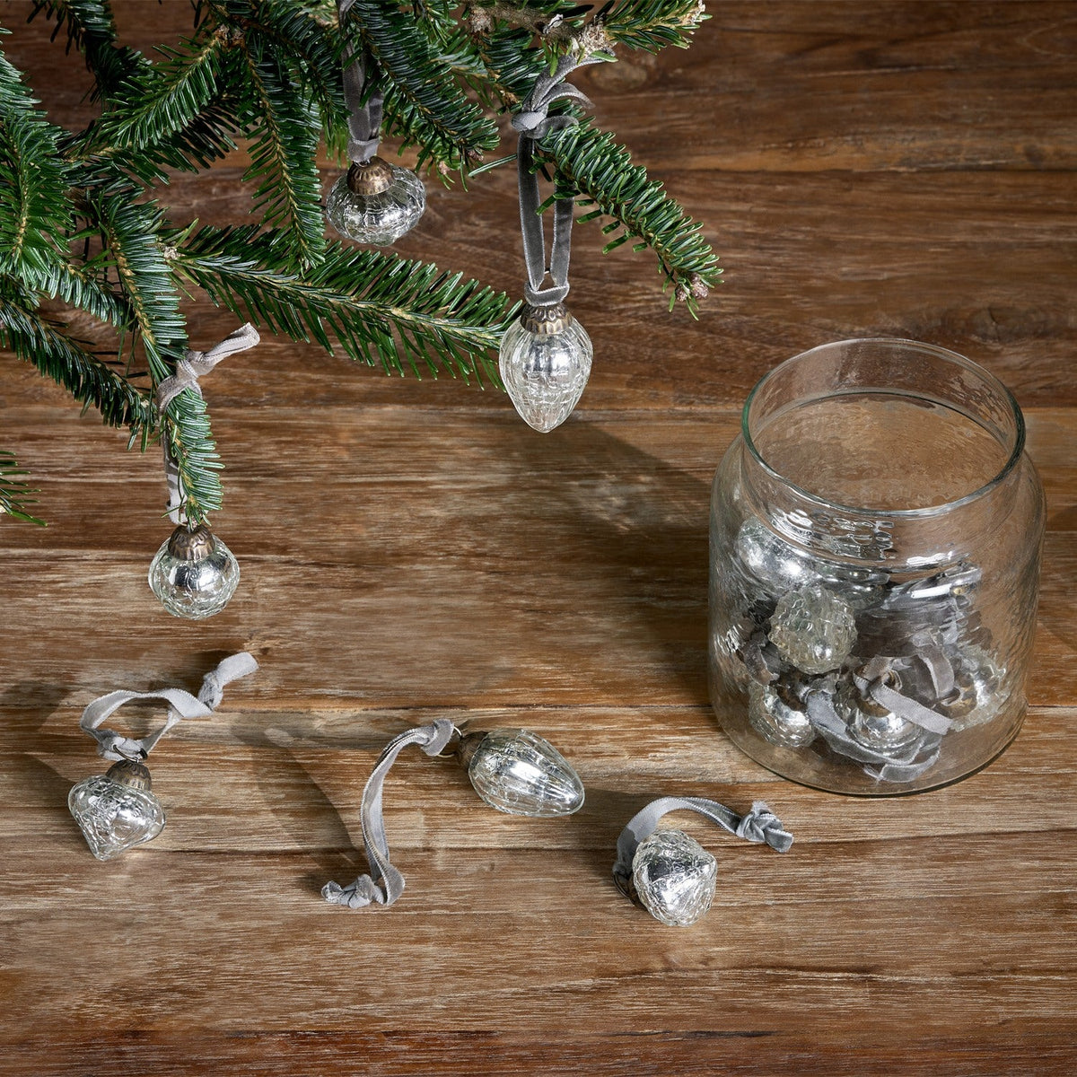 Adisa Glass Baubles in a Jar - Antique Silver - Set of 16