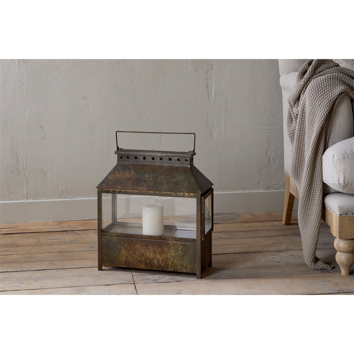 Akoko Small Wide Lantern - Brown Patina