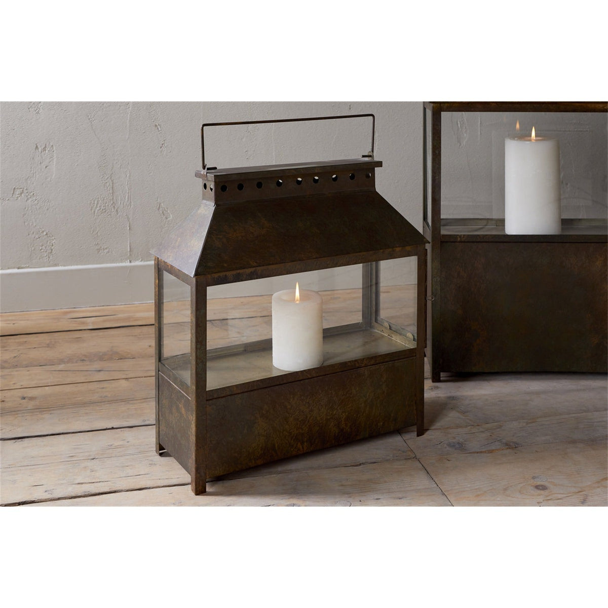 Akoko Small Wide Lantern - Brown Patina