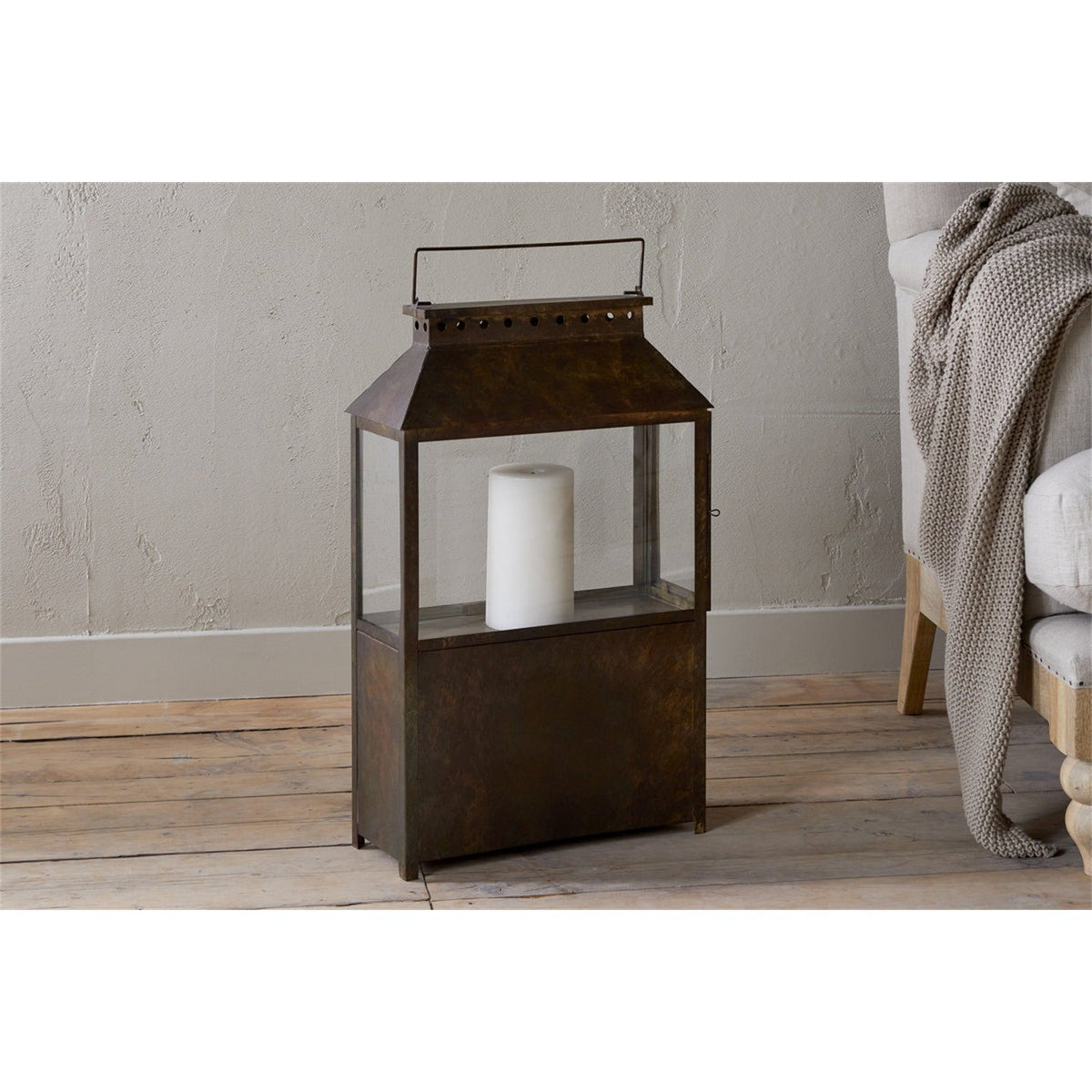 Akoko Large Wide Lantern - Brown Patina