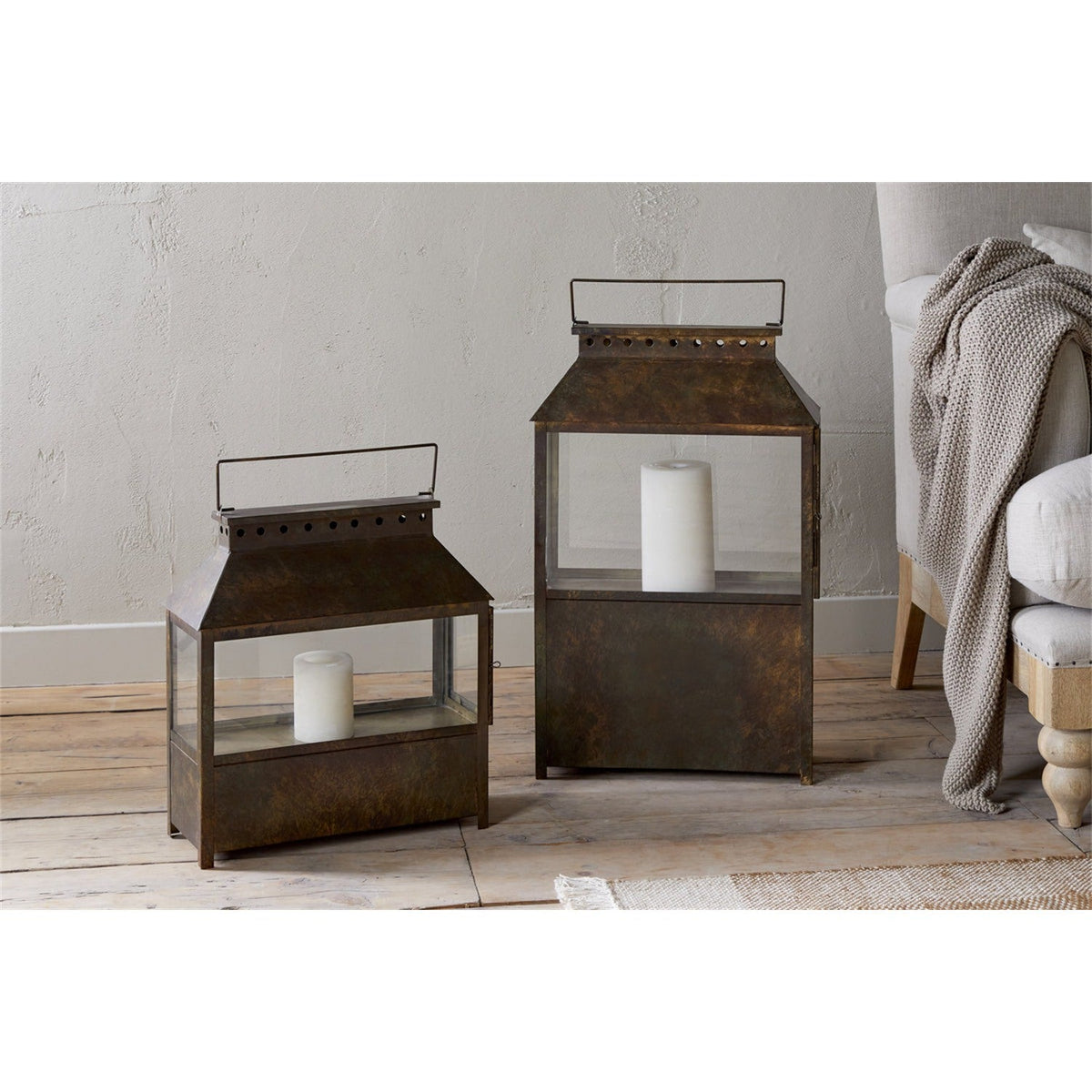 Akoko Large Wide Lantern - Brown Patina