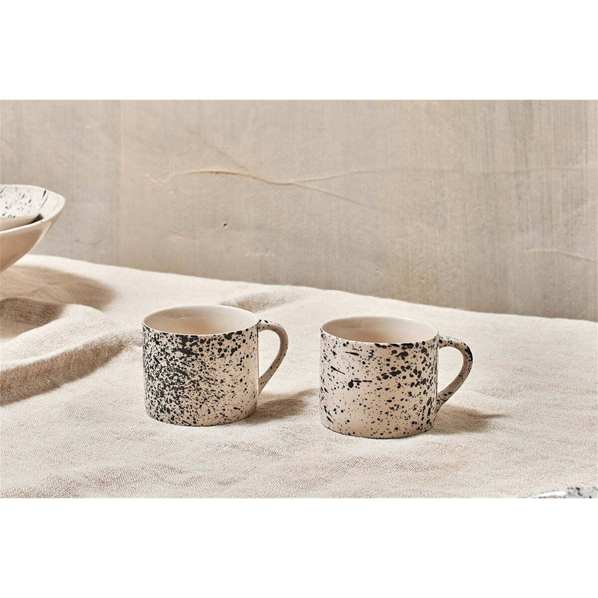 Ama Short Splatter Mug - Off White & Black - Set of 2