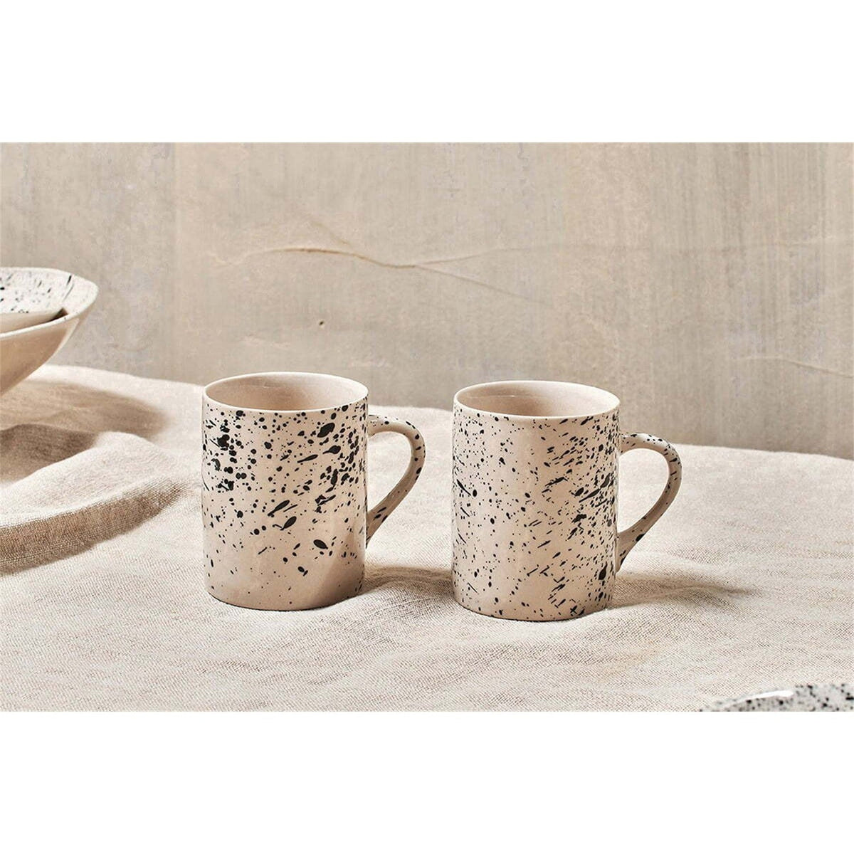 Ama Tall Splatter Mug - Off White & Black - Set of 2