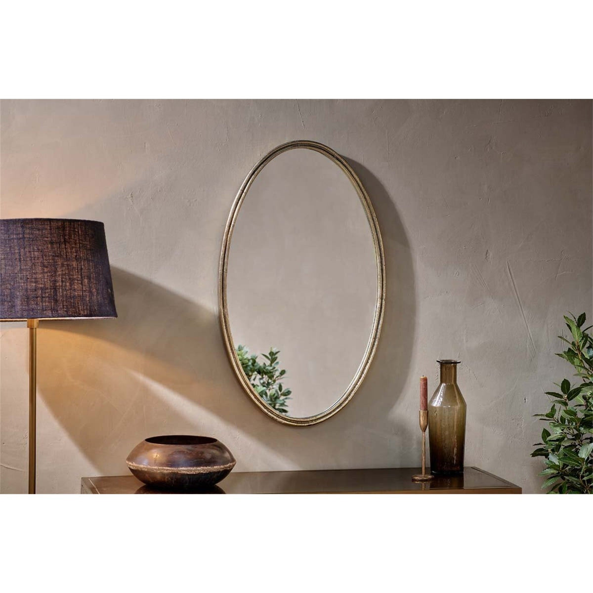 Almora Oval Wall Mirror - Antique Brass