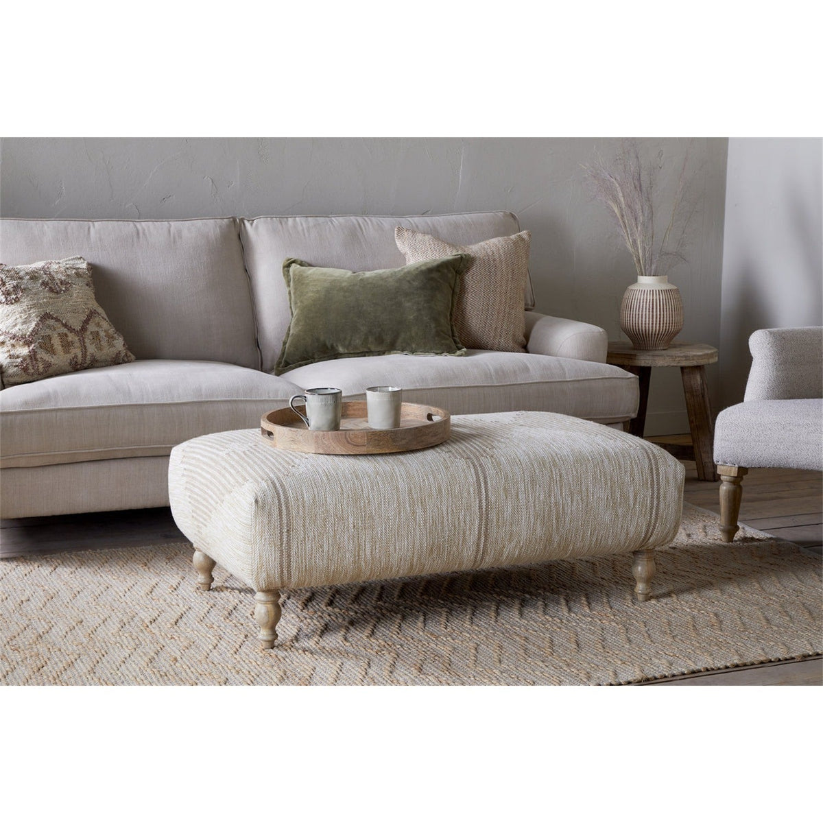 Aranya Upholstered Ottoman - Natural