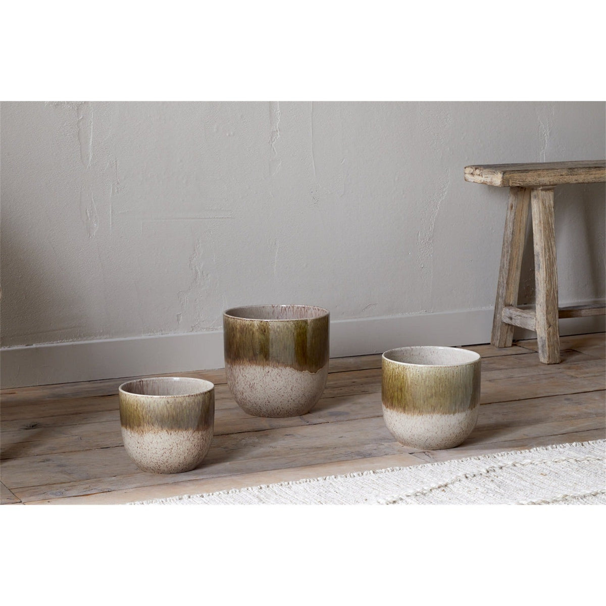Almeida Medium Reactive Glaze Planter - Olive & Natural