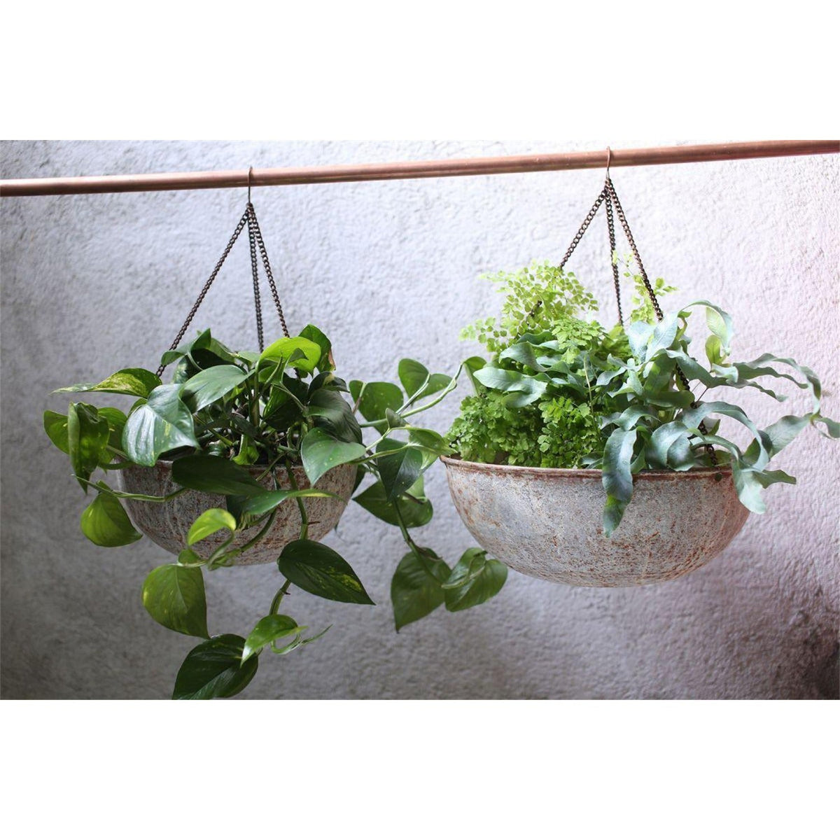 Abari Large Round Hanging Planter - Aged Zinc