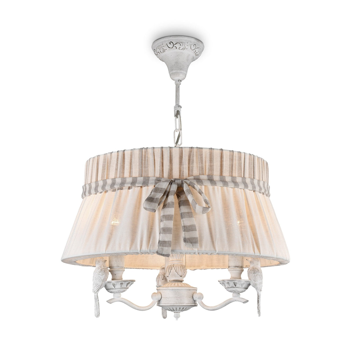 Bird 3 Light Chandelier in White with Drum Shade, a charming chandelier featuring a drum shade for soft lighting.