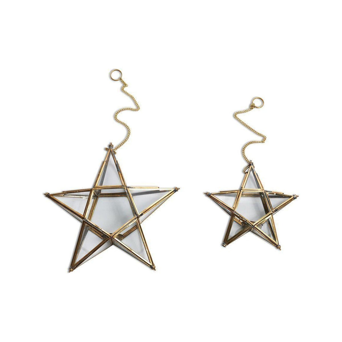 Small Glass Star Christmas Candle Holder - Antique Brass