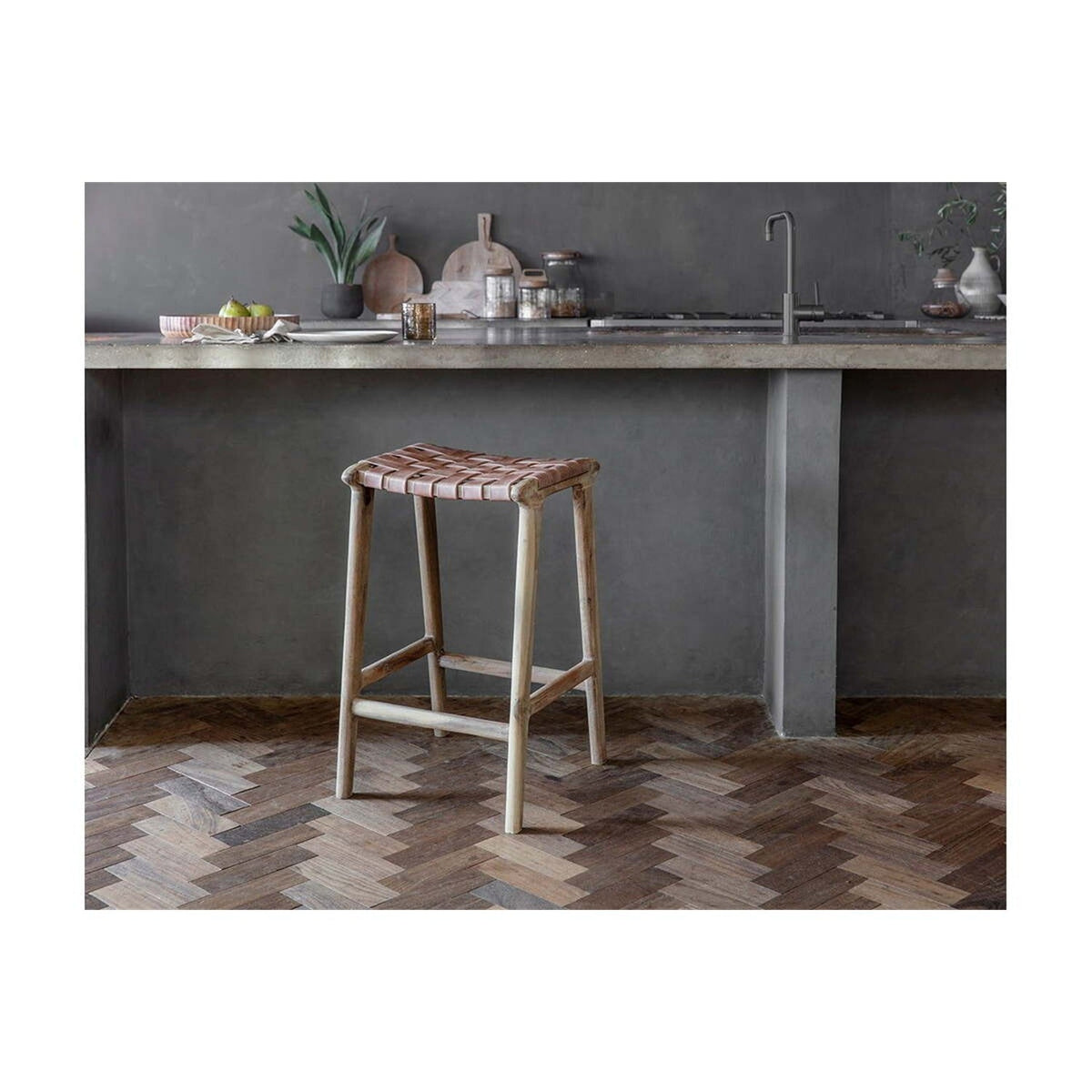 Adembi Woven Leather Counter Stool - Natural & Brown