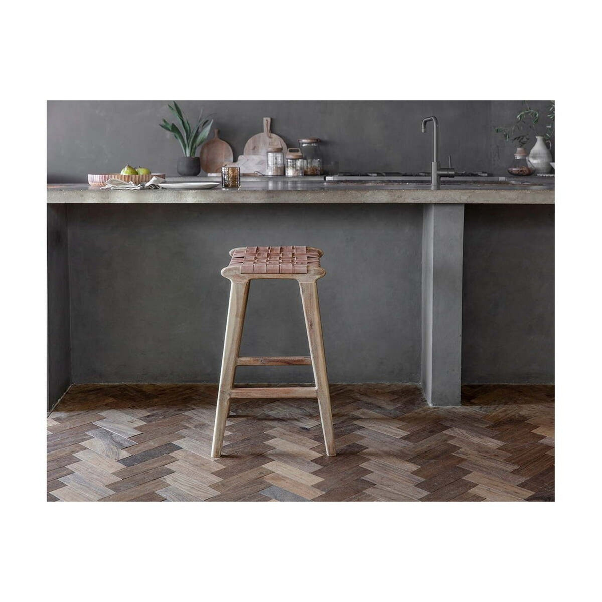 Adembi Woven Leather Counter Stool - Natural & Brown