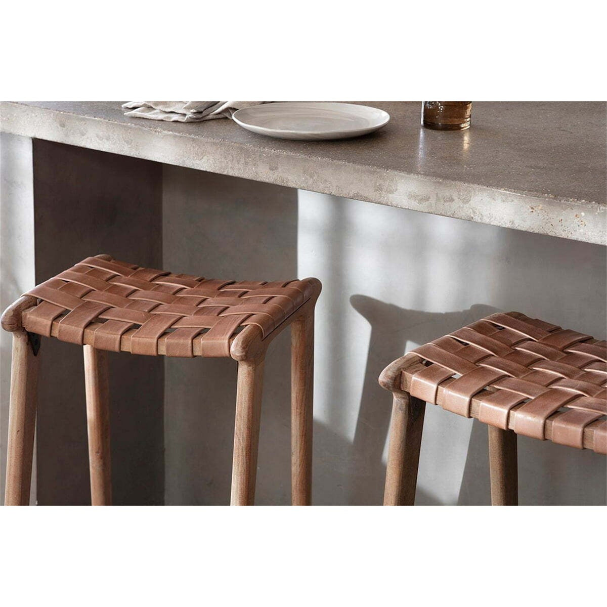 Adembi Woven Leather Counter Stool - Natural & Brown