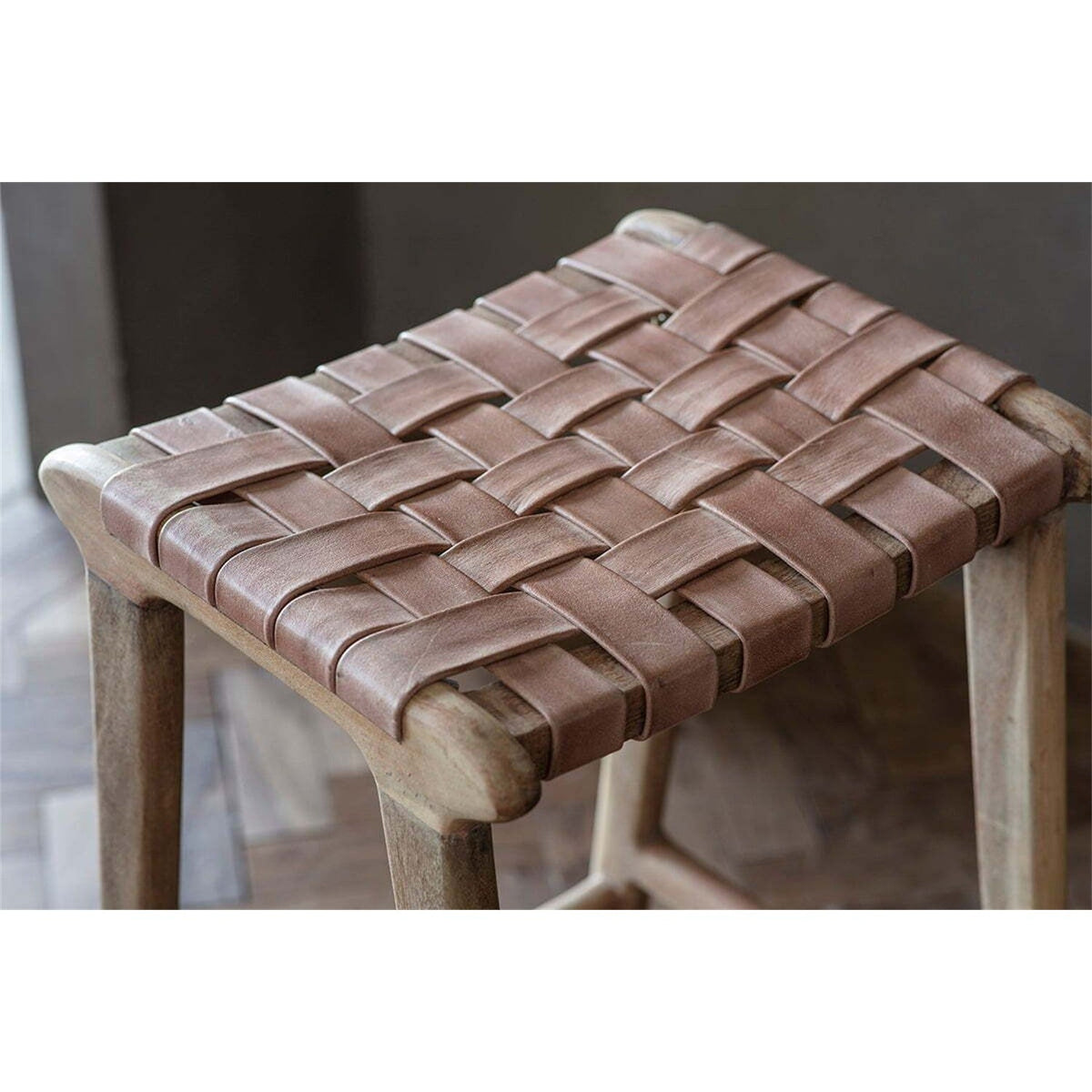 Adembi Woven Leather Counter Stool - Natural & Brown