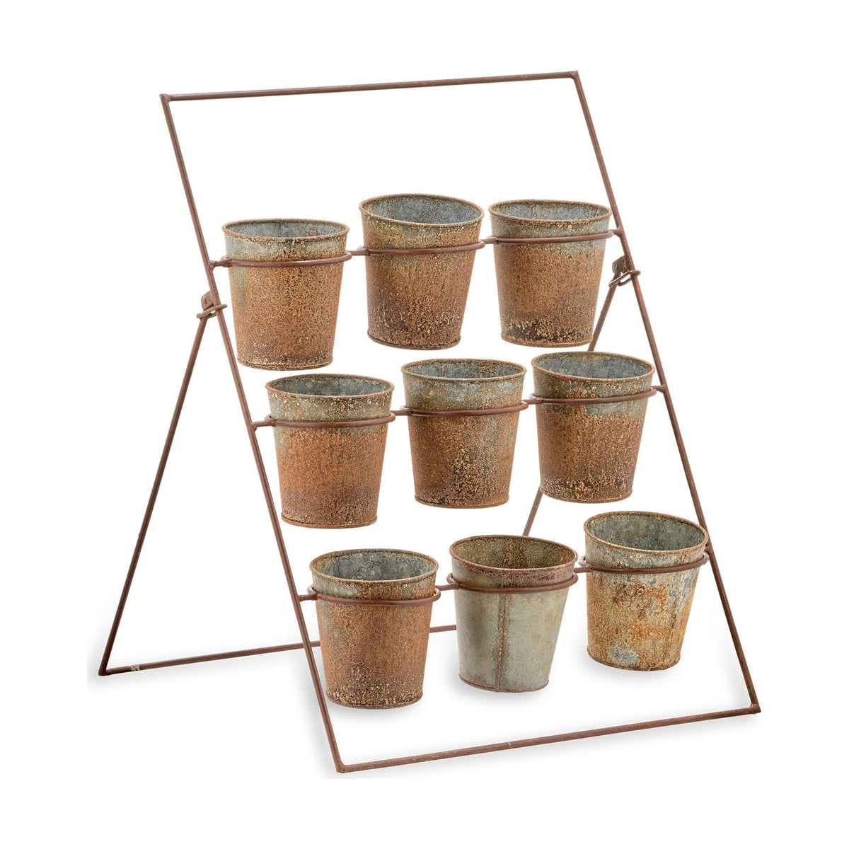 Abari Nine Pot Plant Stand - Aged Zinc