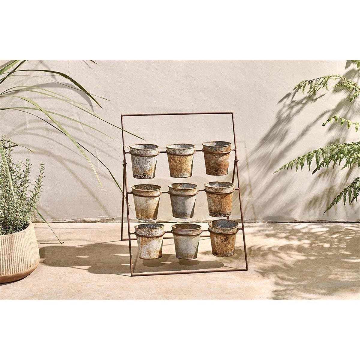 Abari Nine Pot Plant Stand - Aged Zinc